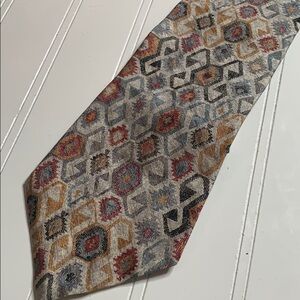 Evan Picone Gray Red Gold 100% Silk Tie